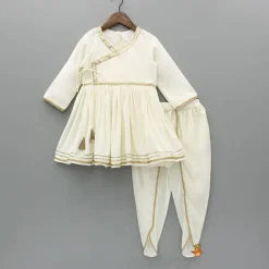 Best Off White Velvet Lace Detailed Kurti And Tulip Dhoti With Net Dupatta Ethnic Wear | Dhotis & Patialas