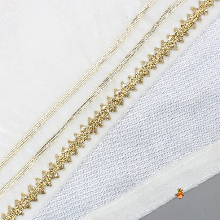 Best Off White Velvet Lace Detailed Kurti And Tulip Dhoti With Net Dupatta Ethnic Wear | Dhotis & Patialas