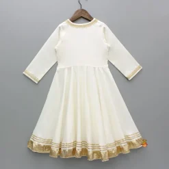 Clearance Off White Wrap Style Lace Detailed Anarkali With Dupatta Ethnic Wear | Sarees & Anarkalis