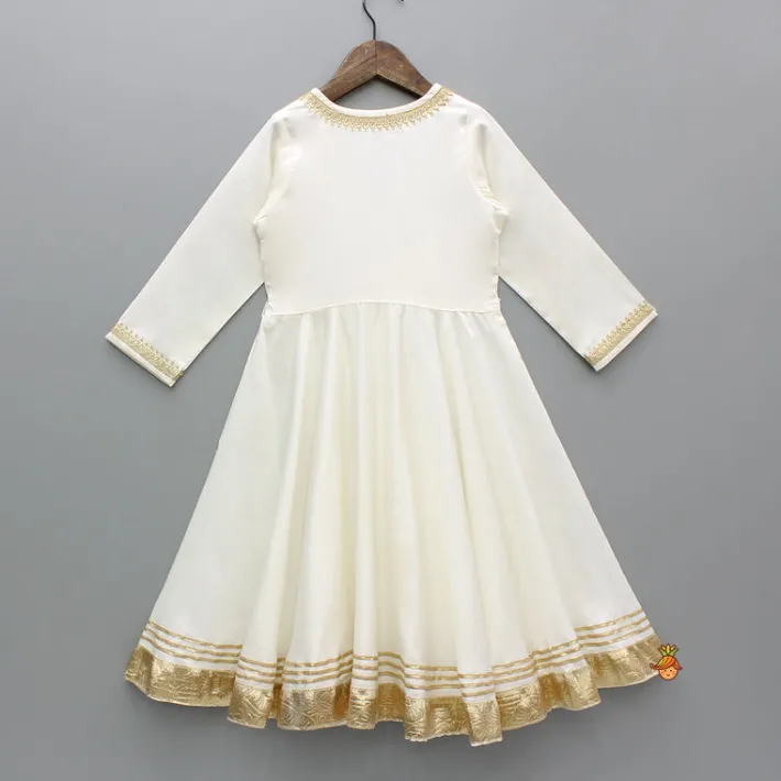 Clearance Off White Wrap Style Lace Detailed Anarkali With Dupatta Ethnic Wear | Sarees & Anarkalis