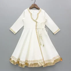 Clearance Off White Wrap Style Lace Detailed Anarkali With Dupatta Ethnic Wear | Sarees & Anarkalis