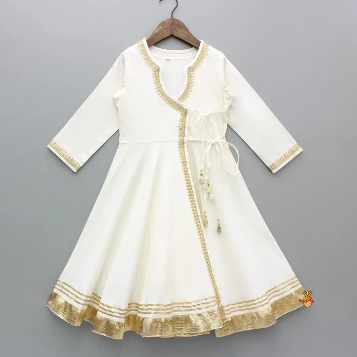 Clearance Off White Wrap Style Lace Detailed Anarkali With Dupatta Ethnic Wear | Sarees & Anarkalis