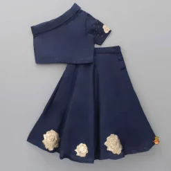 New One Shoulder Blue Top And Floral Lehenga Twinning Sets | Ethnic Wear