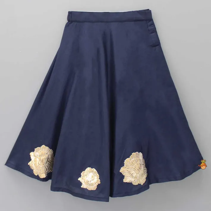 New One Shoulder Blue Top And Floral Lehenga Twinning Sets | Ethnic Wear