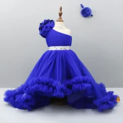 Clearance One Shoulder High Low Blue Dress With Matching Head Band And Detachable Bow Dresses & Sets | Dresses