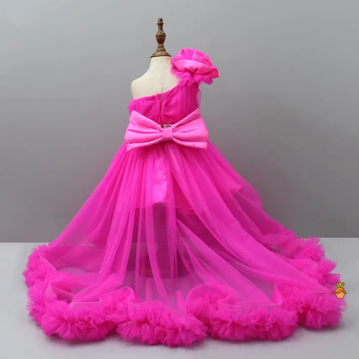 Outlet One Shoulder High Low Pink Dress With Matching Head Band And Detachable bow Dresses & Sets | Dresses