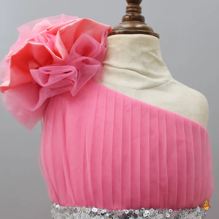 Discount One Shoulder High Low Pink Net Dress With Matching Hairclip Dresses & Sets | Dresses
