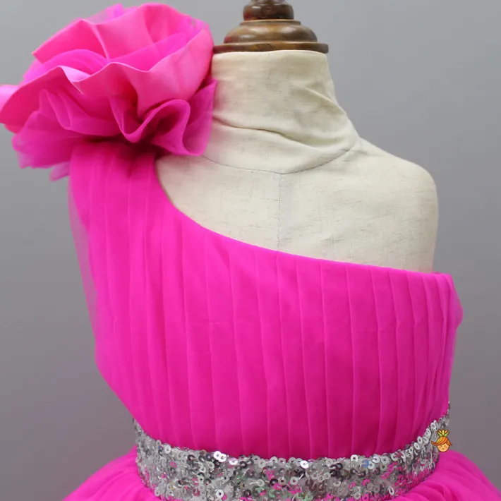 Outlet One Shoulder High Low Pink Dress With Matching Head Band And Detachable bow Dresses & Sets | Dresses