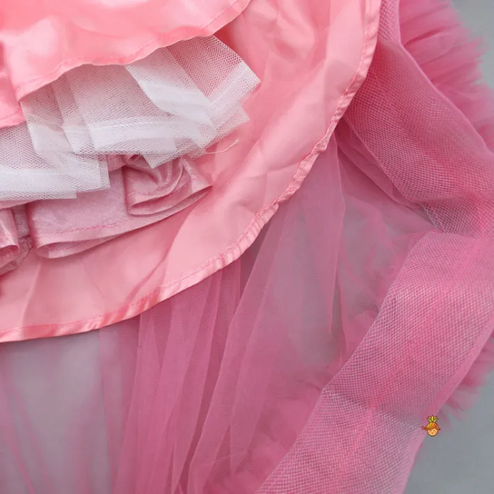 Discount One Shoulder High Low Pink Net Dress With Matching Hairclip Dresses & Sets | Dresses