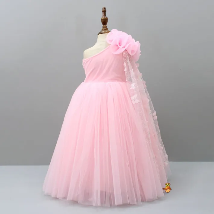 Clearance One Shoulder Pink Net Drape Gown Dresses & Sets | Gowns