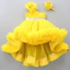 Outlet One Shoulder Ruffle Hem High Low Yellow Dress With Matching Head Band Dresses & Sets | Dresses