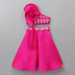 Best One Shoulder Swirl Enhanced Pink Top With Palazzo Ethnic Wear | Palazzos & Shararas