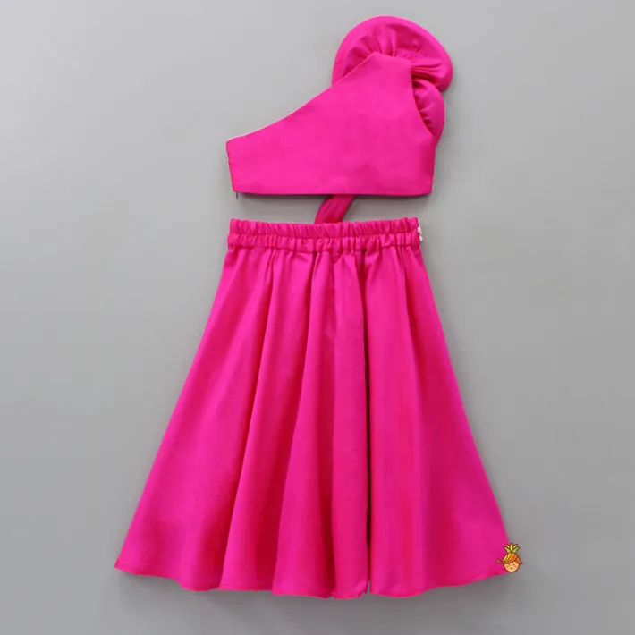Best One Shoulder Swirl Enhanced Pink Top With Palazzo Ethnic Wear | Palazzos & Shararas