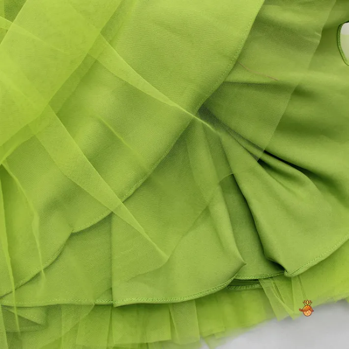 Discount One Shoulder Swirled Flower Enhanced Flared Pink And Green Dress Dresses & Sets | Dresses