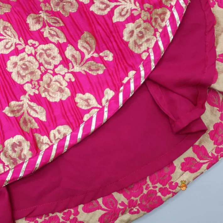 New One Shoulder Top With Floral Brocade Embroidered Lehenga And Pink Dupatta Ethnic Wear | Lehengas & Ghagras