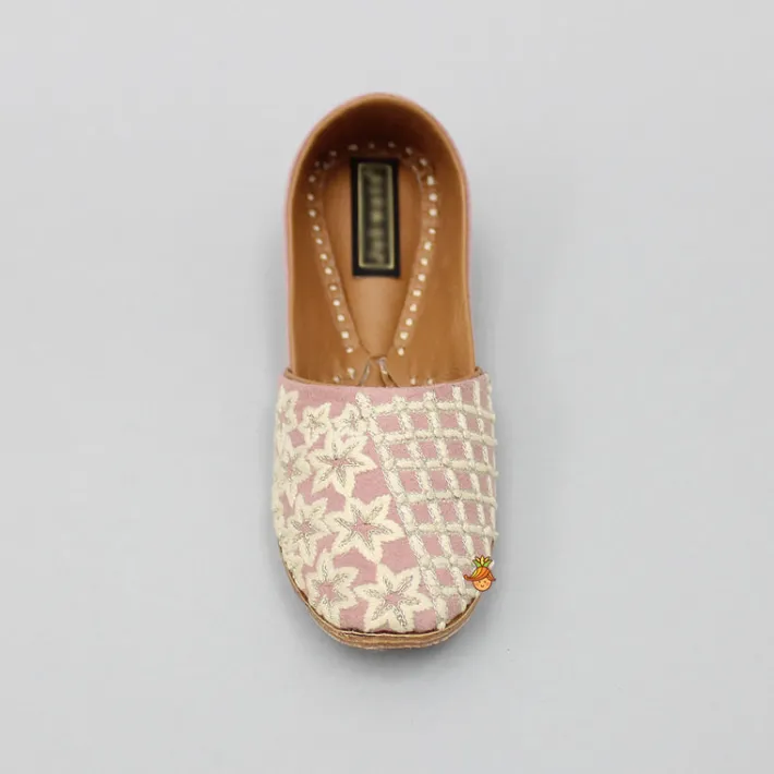 Online Onion Pink Checks And Floral Embroidered Jutti BOY Shoes
