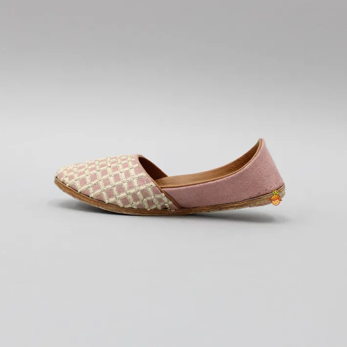 Online Onion Pink Checks And Floral Embroidered Jutti BOY Shoes