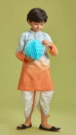 Fashion Orange And Blue Ombre Kurta With Dhoti BOY Twinning Sets | Indian Ethnic Wear