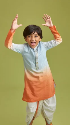 Fashion Orange And Blue Ombre Kurta With Dhoti BOY Twinning Sets | Indian Ethnic Wear
