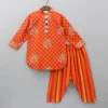 Fashion Orange Checks Printed Kurta With Striped Pyjama BOY Indian Ethnic Wear | Ethnic Sets