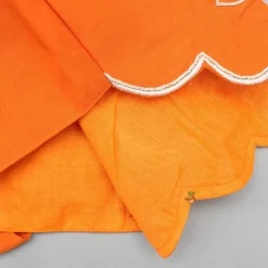 Fashion Orange Embroidered Dual Back Knot Detailed Top And Lehenga With Scalloped Hem Detailing Ethnic Wear | Lehengas & Ghagras