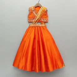 Discount Orange Embroidered Top And Lehenga With Attached Dupatta Ethnic Wear | Lehengas & Ghagras