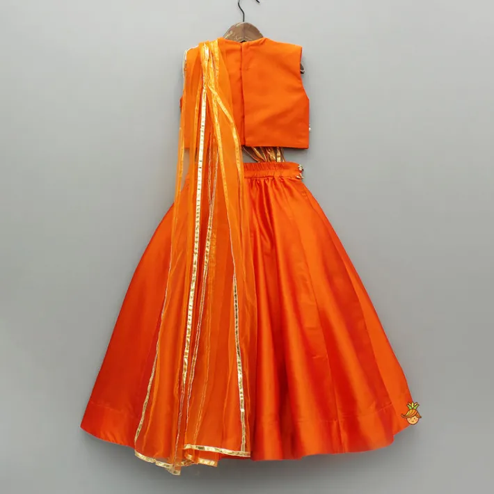 Discount Orange Embroidered Top And Lehenga With Attached Dupatta Ethnic Wear | Lehengas & Ghagras