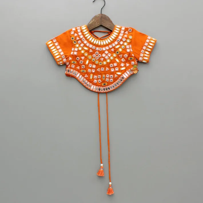 Outlet Orange Faux Mirror Embroidered Top And Lehenga Ethnic Wear | Lehengas & Ghagras