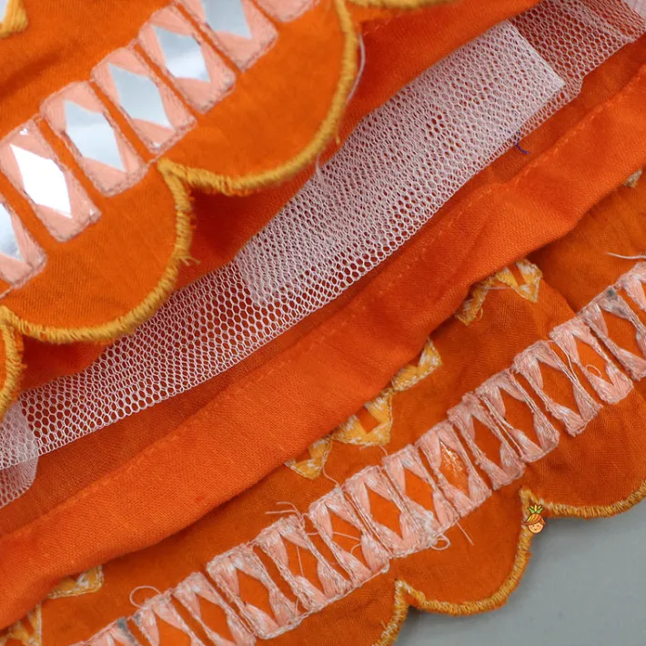Outlet Orange Faux Mirror Embroidered Top And Lehenga Ethnic Wear | Lehengas & Ghagras