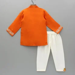 Discount Orange Faux Mirror Work Kurta With Pyjama BOY Indian Ethnic Wear | Ethnic Sets