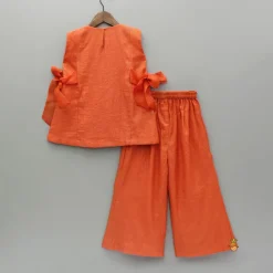 Hot Orange Floral Applique Kurti And Palazzo Ethnic Wear | Palazzos & Shararas