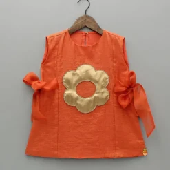 Hot Orange Floral Applique Kurti And Palazzo Ethnic Wear | Palazzos & Shararas