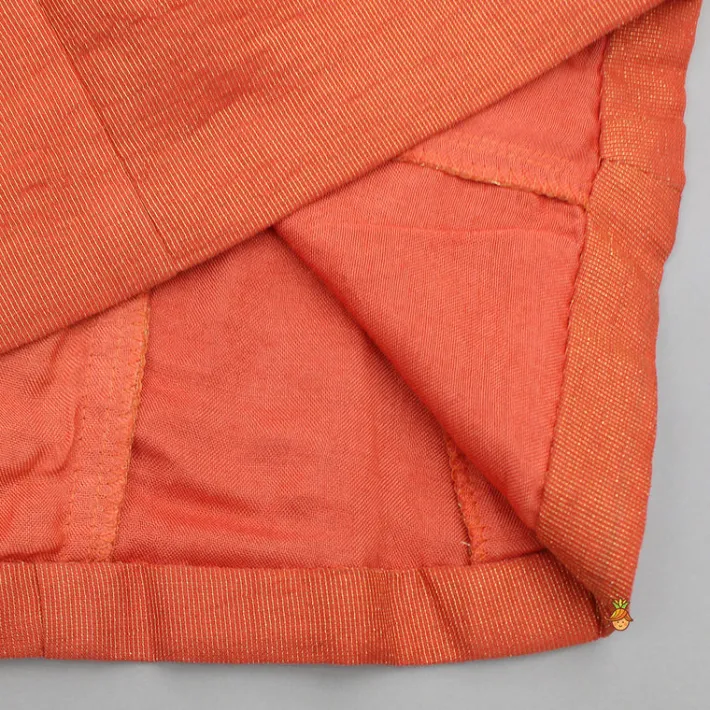 Hot Orange Floral Applique Kurti And Palazzo Ethnic Wear | Palazzos & Shararas