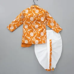 Online Orange Floral Brocade Asymmetric Kurta With Dhoti BOY Indian Ethnic Wear | Ethnic Sets