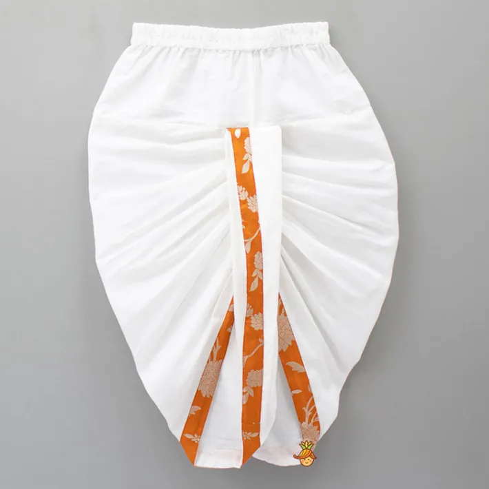 Online Orange Floral Brocade Asymmetric Kurta With Dhoti BOY Indian Ethnic Wear | Ethnic Sets