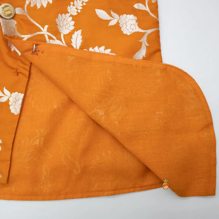 Online Orange Floral Brocade Asymmetric Kurta With Dhoti BOY Indian Ethnic Wear | Ethnic Sets