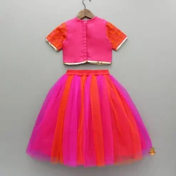 Fashion Orange Hand Embroidered Pink Top With Lehenga And Dupatta Ethnic Wear | Lehengas & Ghagras