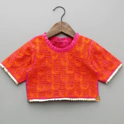 Fashion Orange Hand Embroidered Pink Top With Lehenga And Dupatta Ethnic Wear | Lehengas & Ghagras