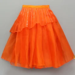 Discount Orange Holographic Lace Detailed Shimmery Top And Layered Lehenga Ethnic Wear | Lehengas & Ghagras
