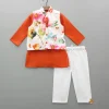Online Orange Kurta And Floral Printed Jacket With Pyjama BOY Indian Ethnic Wear | Ethnic Sets