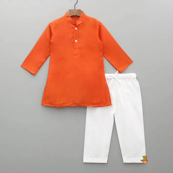 Online Orange Kurta And Floral Printed Jacket With Pyjama BOY Indian Ethnic Wear | Ethnic Sets