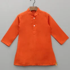 Online Orange Kurta And Floral Printed Jacket With Pyjama BOY Indian Ethnic Wear | Ethnic Sets