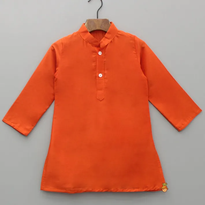 Online Orange Kurta And Floral Printed Jacket With Pyjama BOY Indian Ethnic Wear | Ethnic Sets