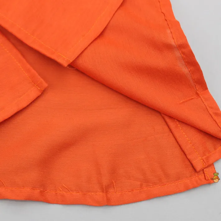 Online Orange Kurta And Floral Printed Jacket With Pyjama BOY Indian Ethnic Wear | Ethnic Sets