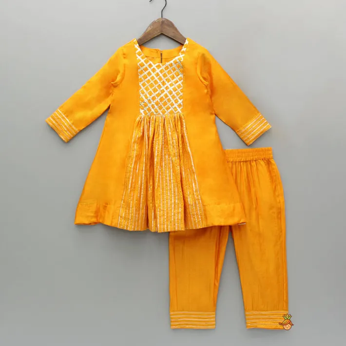 Sale Orange Kurti With Gota Lace Detailing And Pant With Matching Dupatta Ethnic Wear | Churidars & Salwars