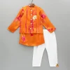 Hot Orange Printed Kurta With Jacket And Pyjama BOY Indian Ethnic Wear | Ethnic Sets