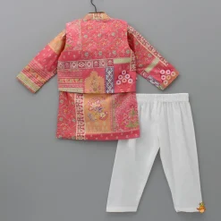 Discount Orange Printed Kurta With Jacket And Pyjama BOY Indian Ethnic Wear | Ethnic Sets