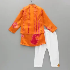 Hot Orange Printed Kurta With Jacket And Pyjama BOY Indian Ethnic Wear | Ethnic Sets