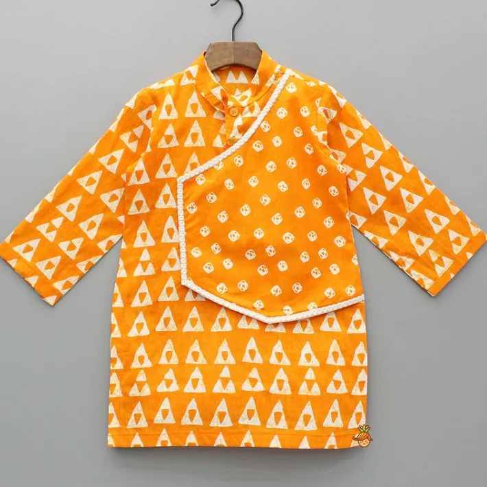 Hot Orange Printed Kurta With One Side Flap And Pyjama BOY Indian Ethnic Wear | Ethnic Sets