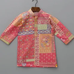 Discount Orange Printed Kurta With Jacket And Pyjama BOY Indian Ethnic Wear | Ethnic Sets
